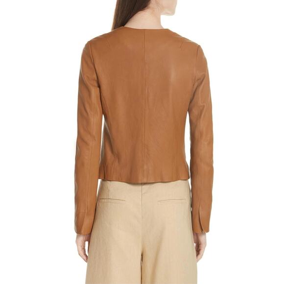 VINCE Zip Cross Front Walnut Leather Jacket - Picture 4 of 9